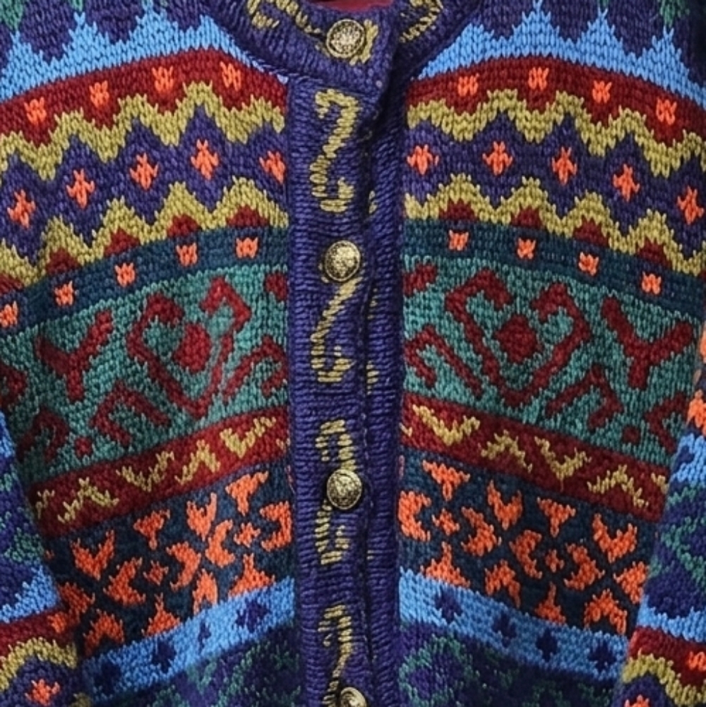 Vintage Folda Patterned Colorful Pure Wool Lined Jacket Sz M Womens - Picture 4 of 9